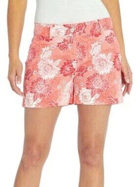 Isaac Mizrahi NY Floral Chino Shorts Women’s Size 4 Coral Red White Stretch